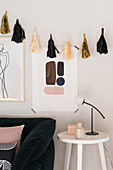 Handmade paper tassels decorating wall