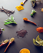 Variety of spices and mediterranean herbs