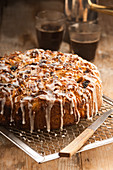 Almond and coffee spiral cake with icing