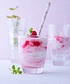 Raspberry and yoghurt smoothies in glasses