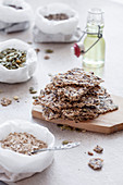 Crispy seed cracker made from oats and different seeds