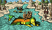 Native Noblemen Riding Sea Monster, 1621