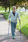 Man practicing nordic walking