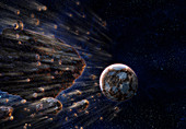 Meteorite impact initiating plate tectonics, illustration