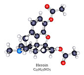 Heroin, molecular model