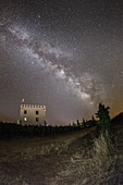 Milky Way over tower and vineyard