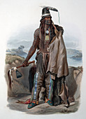 Native American Hidatsa Indian Chief, 1830s