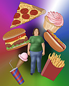 Obesity and Junk Food, Conceptual Illustration