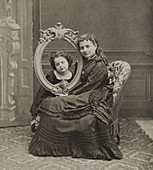 Young Woman Posing with Framed Child, 1870