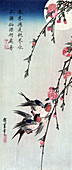 Swallows with Peach Blossoms and Full Moon, 1850s