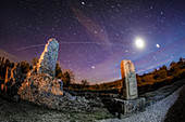 ISS light trail over Roman ruins, time-exposure image