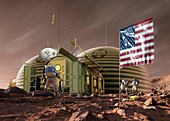Astronauts and Mars base, illustration