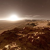 Schiaparelli crater, Mars, at sunset, illustration