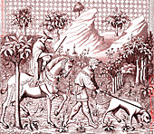 14th Century hunters, 19th Century illustration
