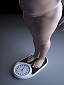 Illustration of an obese man on a scale