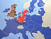 United Kingdom and European Union jigsaw puzzle, illustratio