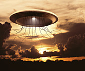 UFO in sky, illustration