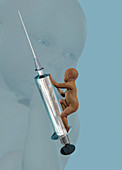 Baby and injection, conceptual illustration