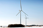 Wind turbines in winter landscape