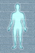 Man with binary code numbers, illustration