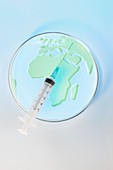 Global health, petri dish with africa map