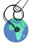 Globe showing africa and stethoscope, conceptual image