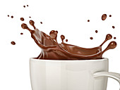 Cup with liquid chocolate splash, illustration