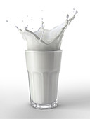 Glass full of fresh milk with splash, illustration