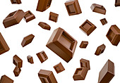 Many chocolate cubes falling down, illustration
