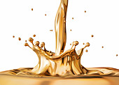 Liquid gold pouring with crown splash, illustration