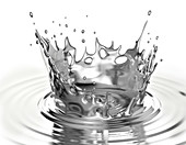 Liquid metal crown splash with ripples, illustration