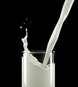 Pouring milk into a glass with small splash, illustration