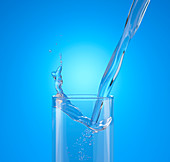 Pouring water into a glass with splash, illustration