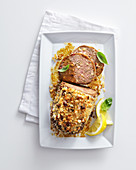 Lemon and ham meatloaf with an almond and breadcrumb crust