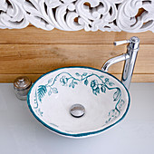 Countertop porcelain sink painted with floral design