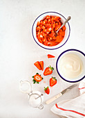 Fresh strawberry salad with Greek honey yogurt for breakfast