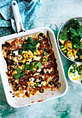 Enchiladas mit Zucchini, schwarzen Bohnen und Mais
