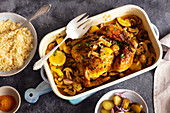 Chicken baked with mushrooms and lemons, couscous