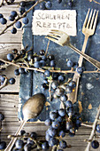 An old book for a sloe recipes and fresh berries