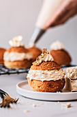 Halva choux puffs with craquelin topping