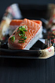 Salmon sushi with leek rolls (Japan)