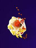 Zander with chilli and licorice reduction (molecular gastronomy)