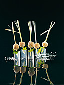 Chicken pralines on lemongrass cubes (molecular gastronomy)