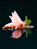 Rhubarb with strawberry-air (molecular gastronomy)