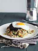 Bubble and Squeak with black pudding and fried egg