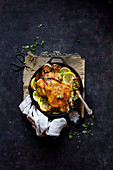 Whole Chicken Roasted in a cast iron pan