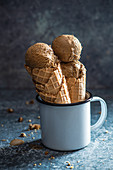 Coffee ice cream in an ice cream cone