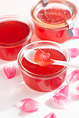 Homemade rose jelly with petals
