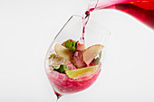 Rhubarb and apple hugo with mint, lime and celery