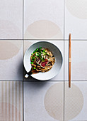 Japan cold sesame soba noodles with tuna